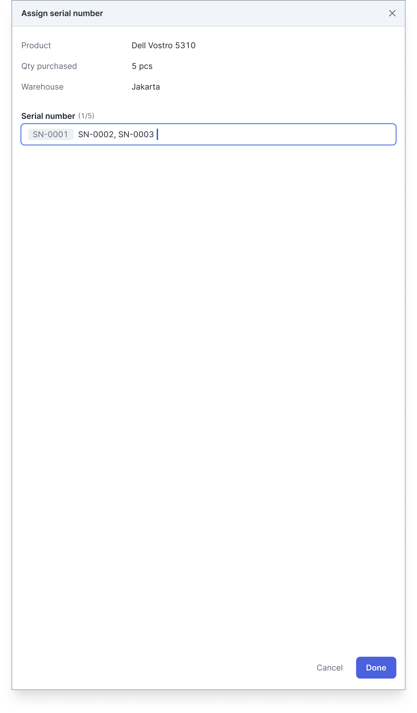 Serial number picker on a purchase invoice